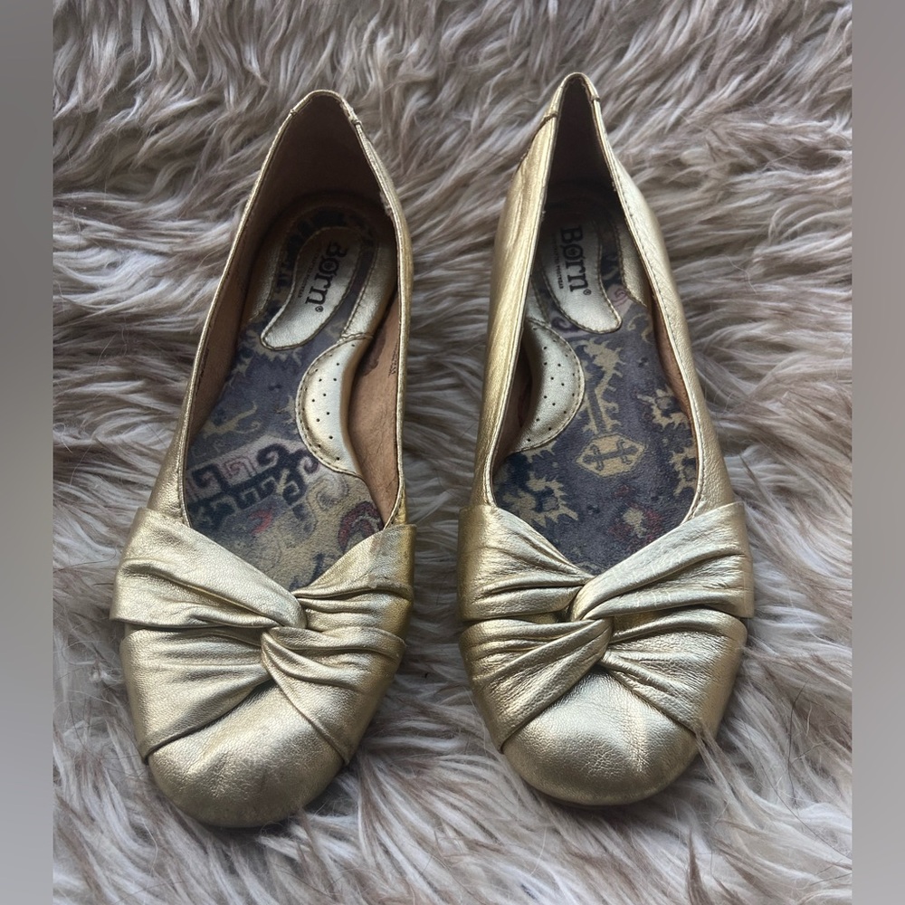 Born Gold Metallic Flats with Ruched Design